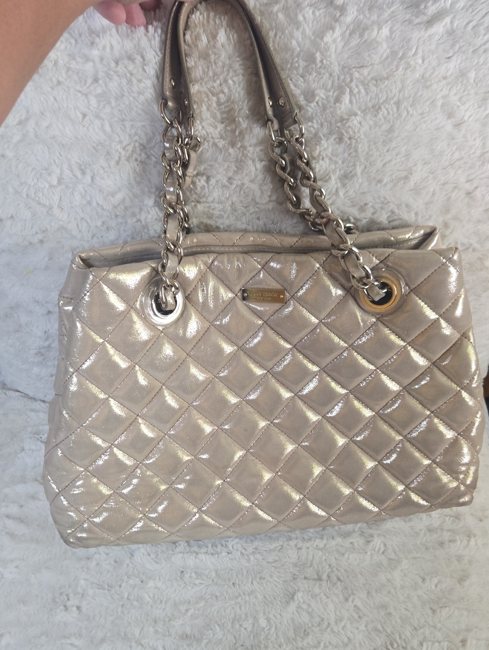 kate spade Metallic Quilted Shoulder Bag in Champagne Gold